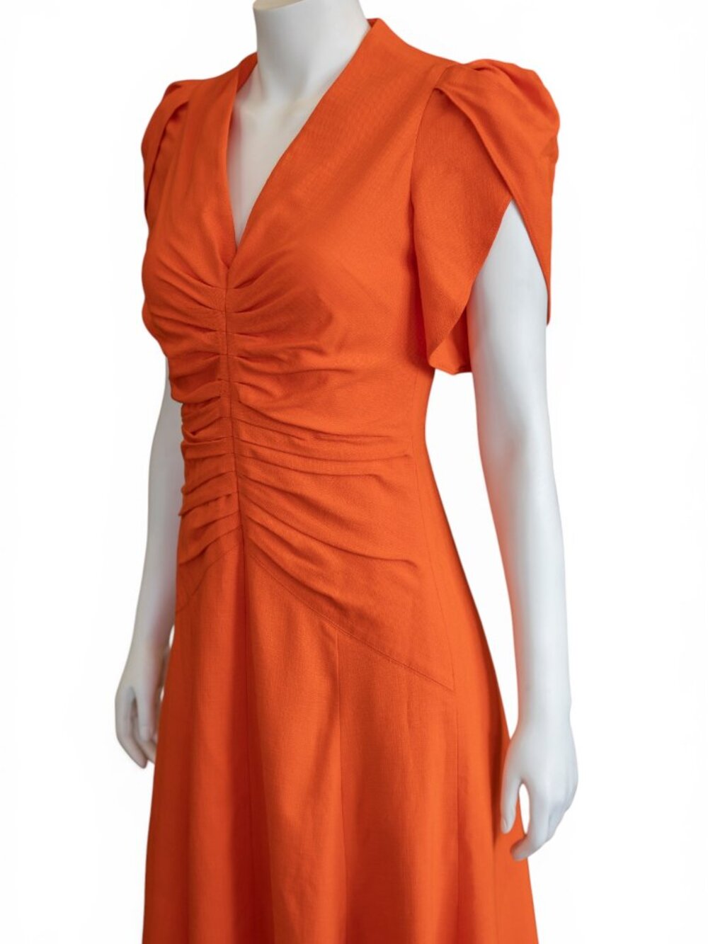 ME+EM Orange Zing Ruched Midi Dress NWT | Flutter Sleeve | UK 10 / US 6 | $575 - Picture 6 of 14